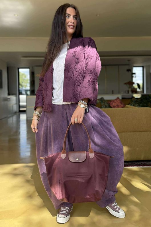 Cabbage Rose Cotton Quilted Jacket Aubergine